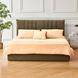 [FZ99732] Letto Matrimoniale Saturno Tessuto Marrone Testiera Cuciture Verticali 160x190 cm