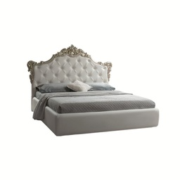 [FZ85587] (6c) Letto barocco matrimoniale con contenitore in ecopelle SAVOIA Bianco Argento 194x209x h 140 cm