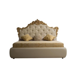 [FZ85615] Letto barocco matrimoniale con contenitore in ecopelle SAVOIA Crema Oro 194x209x h 140 cm