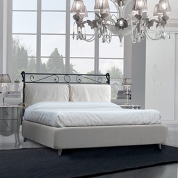 [AL331999] Letto in ferro matrimoniale con giroletto in ecopelle Bianco LEONARDO 170x218x h118 cm