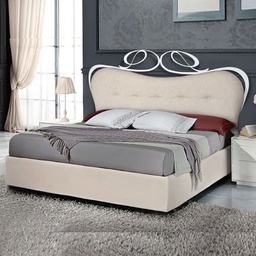 [F233WP] Letto matrimoniale in ferro con testiera imbottita in ecopelle 185x202xh.148 cm