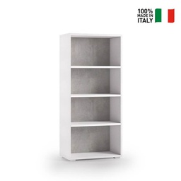 [TEREL216BCEM] Libreria Compatta Con Tre Ripiani Regolabili bianco, fondo cemento