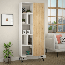 [FZ96930] (2c) Libreria Jedda bianca con anta rovere 80,6x191
