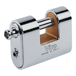 [058000] Lucchetto Antiscasso Corazzato Panzer Viro Ottone Acciaio Cromato Chiavi 3 Mm 62
