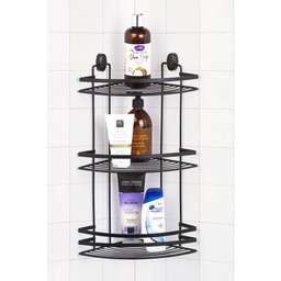 [20009746] Mensola angolare a 3 ripiani in acciaio nero della linea Cover Black per bagno e doccia.