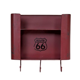 [V6442170000] Mensola metallo bristol rosso 2 piani con appendino 3 posti quadrata cm 30x10h30