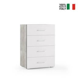[TEREL240CEM] Mobile 4 Cassetti Guide In Metallo E Piano Con Vassoio Contenitore cemento frontali bianco