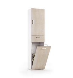 [TEREL120ROV] Mobile Multiuso Con Cestello Porta Biancheria bianco anta rovere