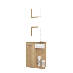 [FZ91157] Mobile da ingresso con specchio 1 anta 1 cassetto rovere bianco 60x35xh.186 cm