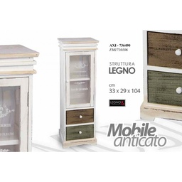 [GIC736490] Mobile madia anticato con cassetti vetrina cm 33 x 29 x 104 h