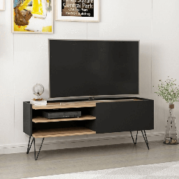 [FZ99565] Mobile porta TV Aral nero e noce con anta a ribalta