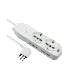 [1926516] Multipresa elettrica bianca con doppio passaggio, prese Schuko e protezione termica Electraline - 6 posti 2P+T 10A, con cavo da 3x0,75mm² di lunghezza 2 metri.
