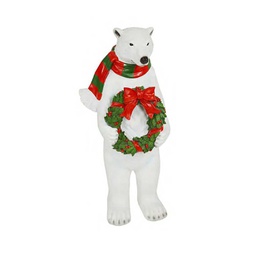 [V6318410000] Orso resina con ghirlanda bianco cm23x21h95,5