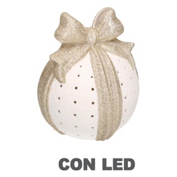[V6136410000] Pacco regalo bianco oro con led tondo cmø13,5h16