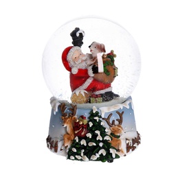 [V6169340000] Palla di vetro con carillon babbo azzurro cm10x11h14,5