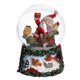 [V6169390000] Palla di vetro con carillon babbo ghirlanda rosso cm10x10h14,5
