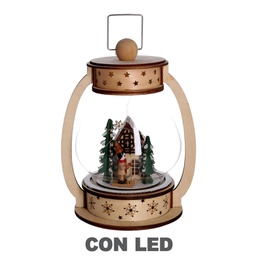 [V6171400000] Palla di vetro led legno lanterna naturale cm17x13h23,5
