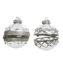 [KAE060.767] Pallina di Natale Vetro Perla 8cm Argento Glitter