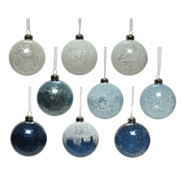 [20035433] Pallina di Natale assortite bianco - azzurro Ø8 cm