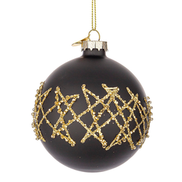 [20036626] Pallina di Natale in vetro nera e oro Ø8 cm