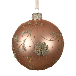 [20035412] Pallina di Natale in vetro oro-rosa Ø8 cm