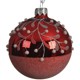 [20035405] Pallina di Natale rossa con decorazioni effetto ramo Ø8cm