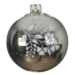 [20035408] Pallina di natale Bauble argento con fiore Ø8 cm