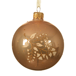 [20035410] Pallina di natale Enamel caramello-oro con fiore Ø8 cm