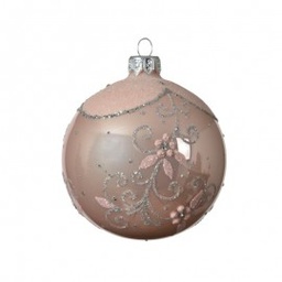 [19974382] Pallina sfera natalizia in vetro Rosa Blush rami glitterati 8 cm