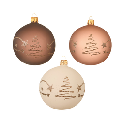 [20035461] Palline di natale assortite con disegno albero glitter Ø8 cm