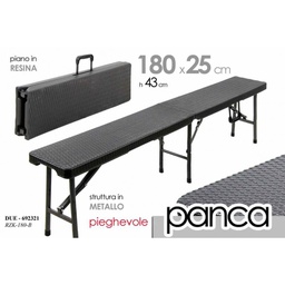[GIC692321] Panca da esterno nera pieghevole metallo resina cm 180 x 25 x 43 h