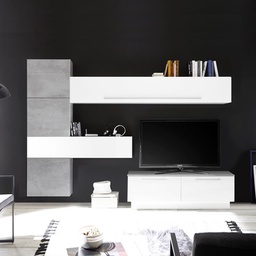 [FZ88037] Parete Attrezzata Bianco Lucido e Effetto Cemento 265xh.200x42 cm