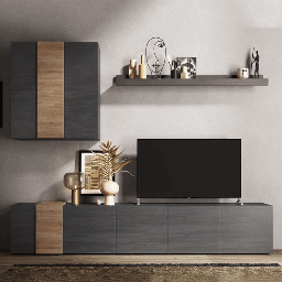 [FZ98860] Parete attrezzata Sabry 301 cm titanio rovere Kadiz