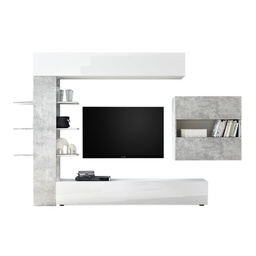 [FZ83037] Parete attrezzata da soggiorno Bianco e cemento L.295xP30xh.187 cm