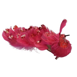 [V6134050000] Pavone piume rosso con clip cm30x5h11