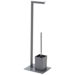 [BR810008] Piantana Portascopino e Portarotolo in PVC Grigio 18x22x70,5cm