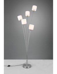 [TRIOR46335901] Piantana Salotto Tommy Nichel 5 Paralumi Tessuto Bianco H163 cm Trio Lighting
