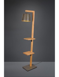 [TRIO402690167] Piantana Vintage Mensole Legno Paralume Nichel Rodrigo Trio Lighting
