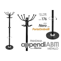 [GIC771088] Piantana appendiabiti con portaombrelli metallo nero cm 176