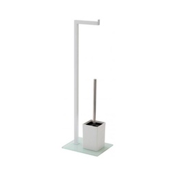[FER810007] Piantana wc bianca con portascopino e portarotolo base vetro