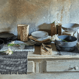 [19913716] Piatto Fondo 22x4,5h cm Stoneware Nero Linea Tatami
