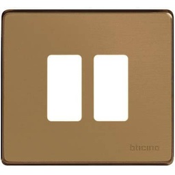 [029522] Placca 2 Posti In Alluminio Color Bronzo Per Scatola Tonda
