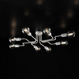 [BL203-PL8-BA] Plafoniera design in ferro Bianco Argento otto luci 83x h17 cm