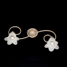 [BL230-PL2-AV] Plafoniera fiori in ferro Avorio Oro due luci paralumi 56x26x h17 cm