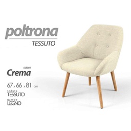 [GIC761294] Poltrona chic tessuto da camera salotto piedi legno cm 67 x 66 x 81 h crema