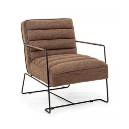 [B0746126] Poltrona con braccioli e struttura in acciaio e rivestimento in simil pelle marrone 63x74x80h cm