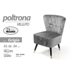 [GIC801686] Poltrona da camera in velluto grigio cm 63 x 66 x 84 h