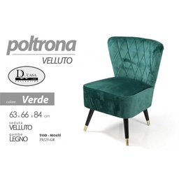 [GIC801655] Poltrona da camera in velluto verde cm 63 x 66 x 84 h