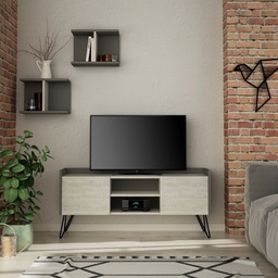 [FZ99503] Porta TV Klappe antracite con ante bianche vintage e due mensole 56,50x125,50x33 cm