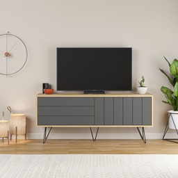 [FZ99449] Porta TV Picadilly con Struttura Rovere e 2 Ante a Ribalta Antracite H57 x L139 x P36 cm